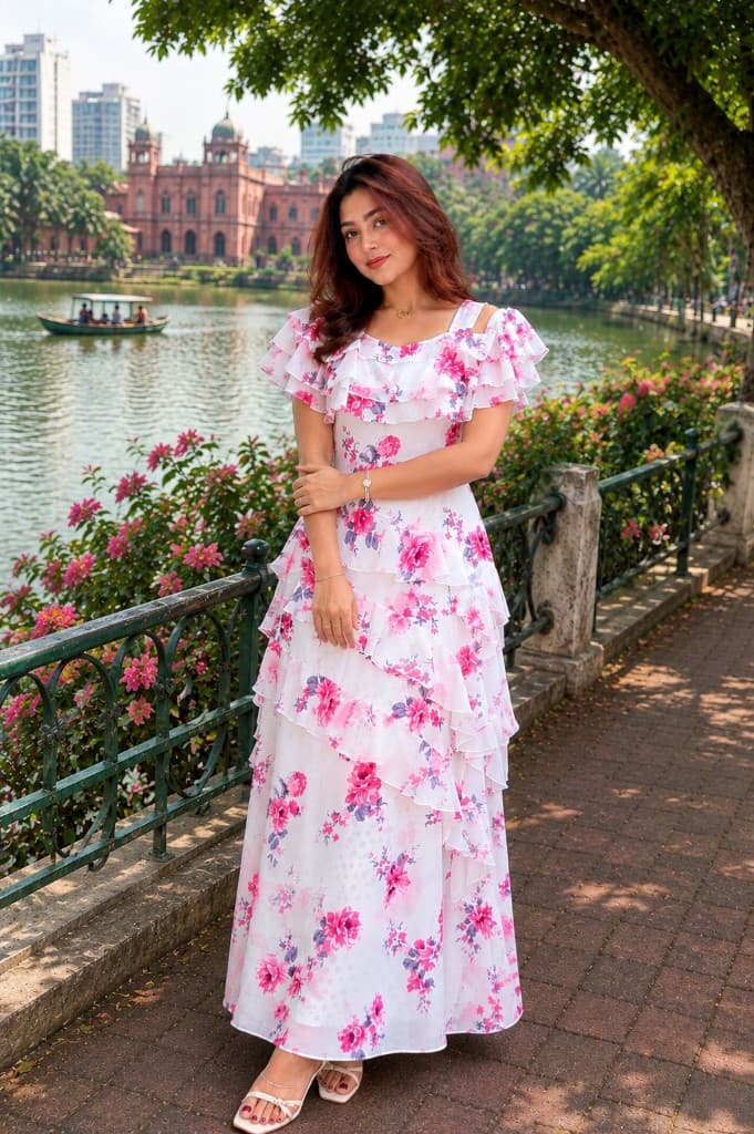 Soft China Georgette Long Dress — Dresses — Dhaka, Bangladesh | AURAREM — view 3