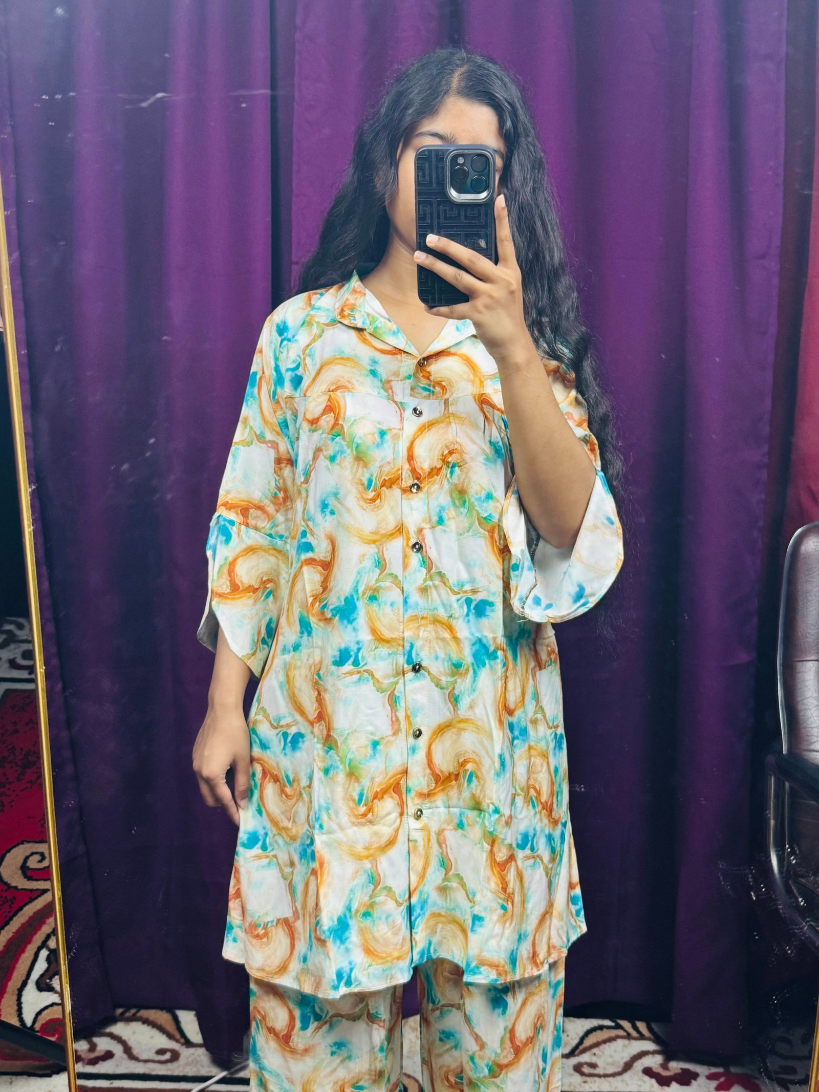 Aurarem Premium China Linen Floral Print Co-Ord Set — Dresses — Dhaka, Bangladesh | AURAREM — view 4