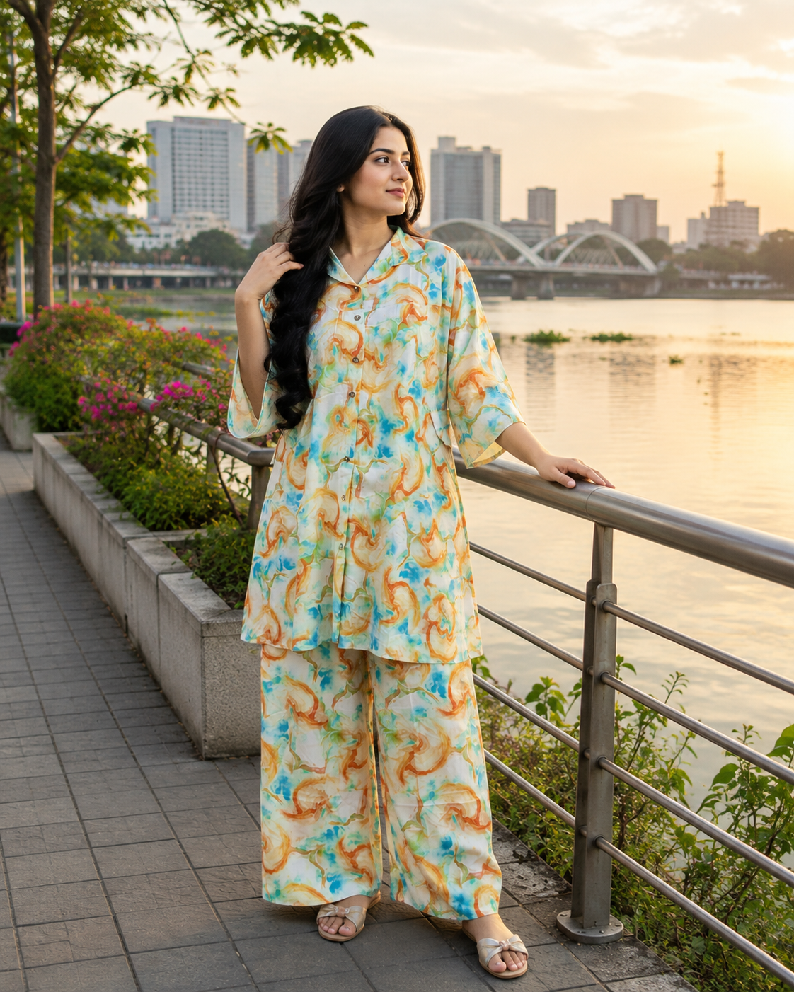 Aurarem Premium China Linen Floral Print Co-Ord Set — Dresses — Dhaka, Bangladesh | AURAREM — view 6