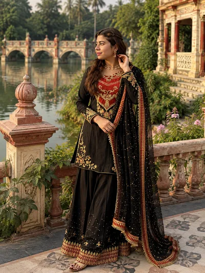 PK Inspired Sequence Embroidered Premium 3 Piece Georgette Set — Dresses — Dhaka, Bangladesh | AURAREM
