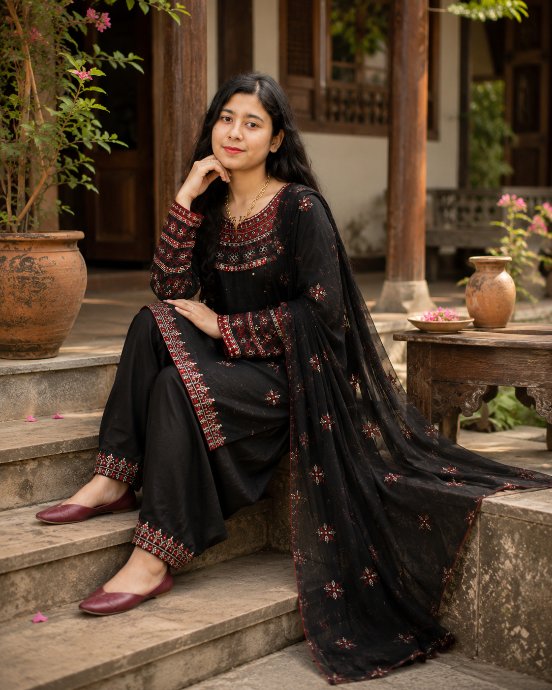 Premium Cotton Embroidery Three-Piece Set | Elegant Black Collection — Dresses — Dhaka, Bangladesh | AURAREM — view 2