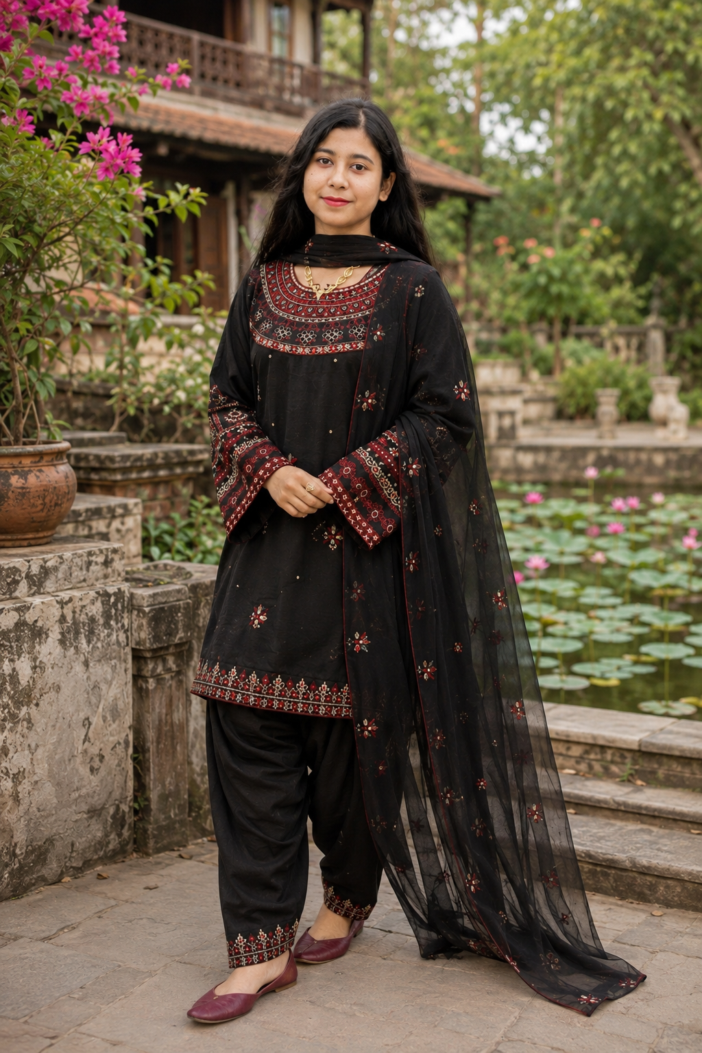 Premium Cotton Embroidery Three-Piece Set | Elegant Black Collection — Dresses — Dhaka, Bangladesh | AURAREM — view 3