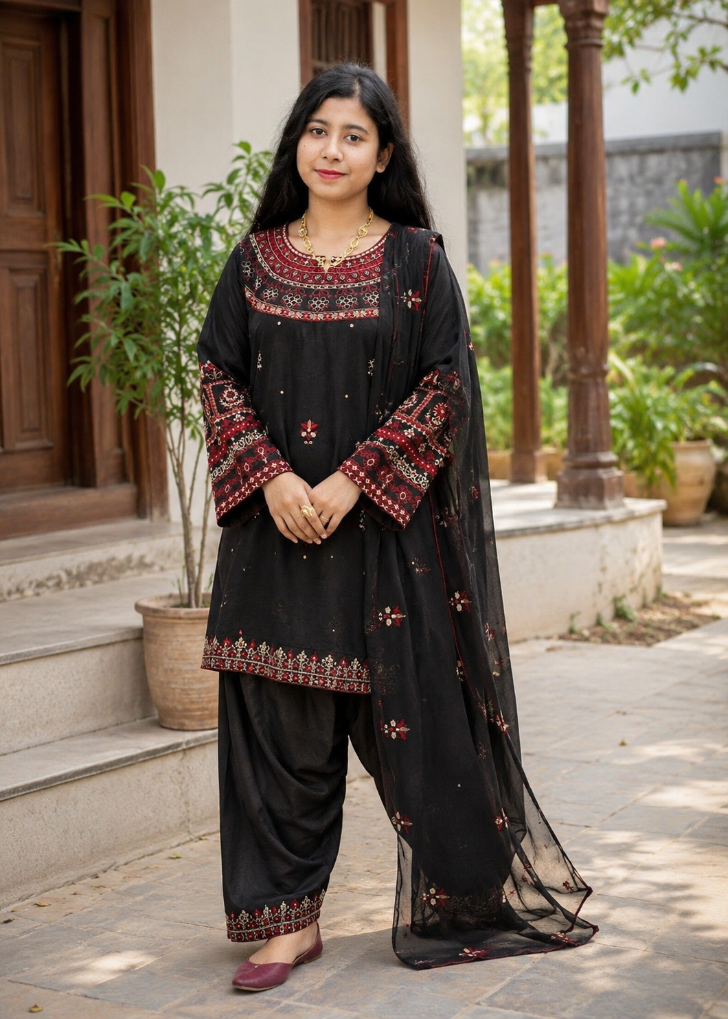 Premium Cotton Embroidery Three-Piece Set | Elegant Black Collection — Dresses — Dhaka, Bangladesh | AURAREM — view 4