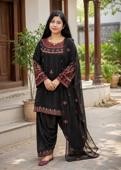 Premium Cotton Embroidery Three-Piece Set | Elegant Black Collection — Dresses — Dhaka, Bangladesh | AURAREM — view 4