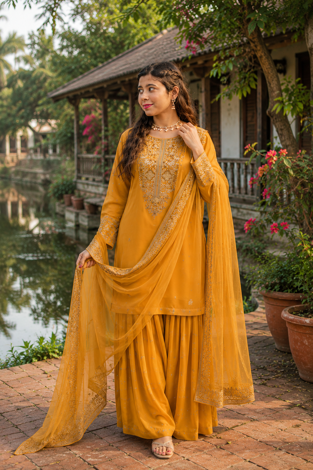 JAFRAN Premium Georgette Embroidery Work Farshi 3-Piece Set — Dresses — Dhaka, Bangladesh | AURAREM — view 2