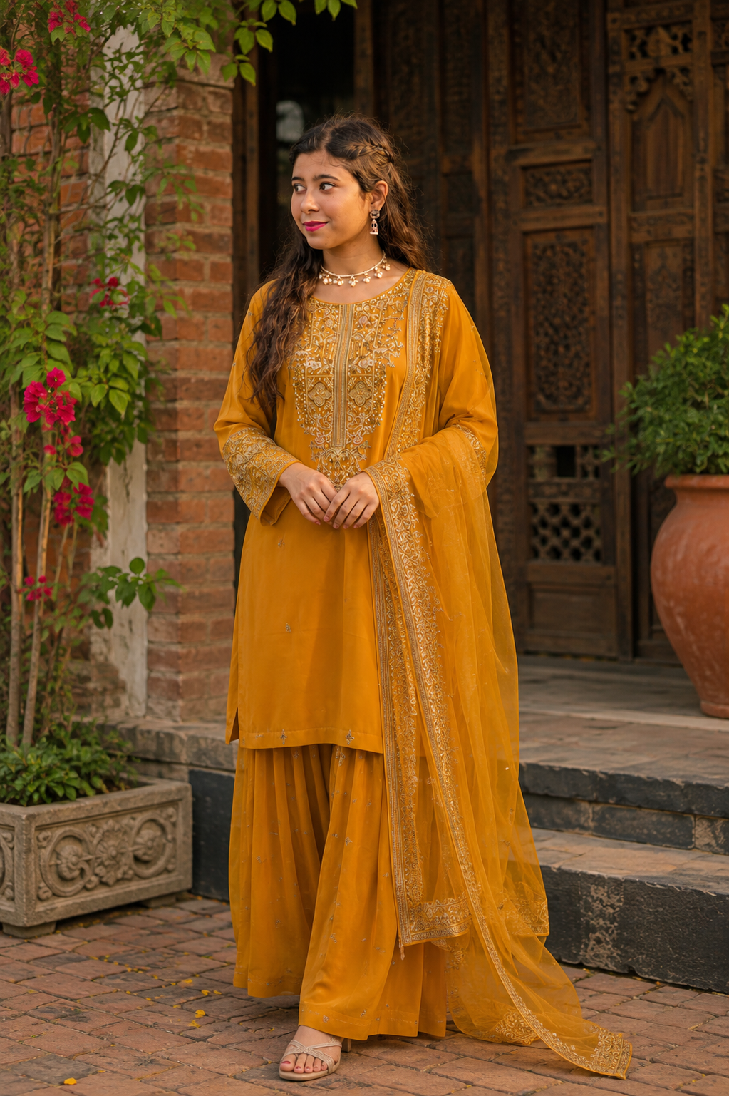 JAFRAN Premium Georgette Embroidery Work Farshi 3-Piece Set — Dresses — Dhaka, Bangladesh | AURAREM — view 4