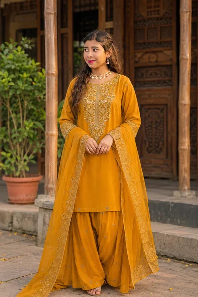 JAFRAN Premium Georgette Embroidery Work Farshi 3-Piece Set — Dresses — Dhaka, Bangladesh | AURAREM