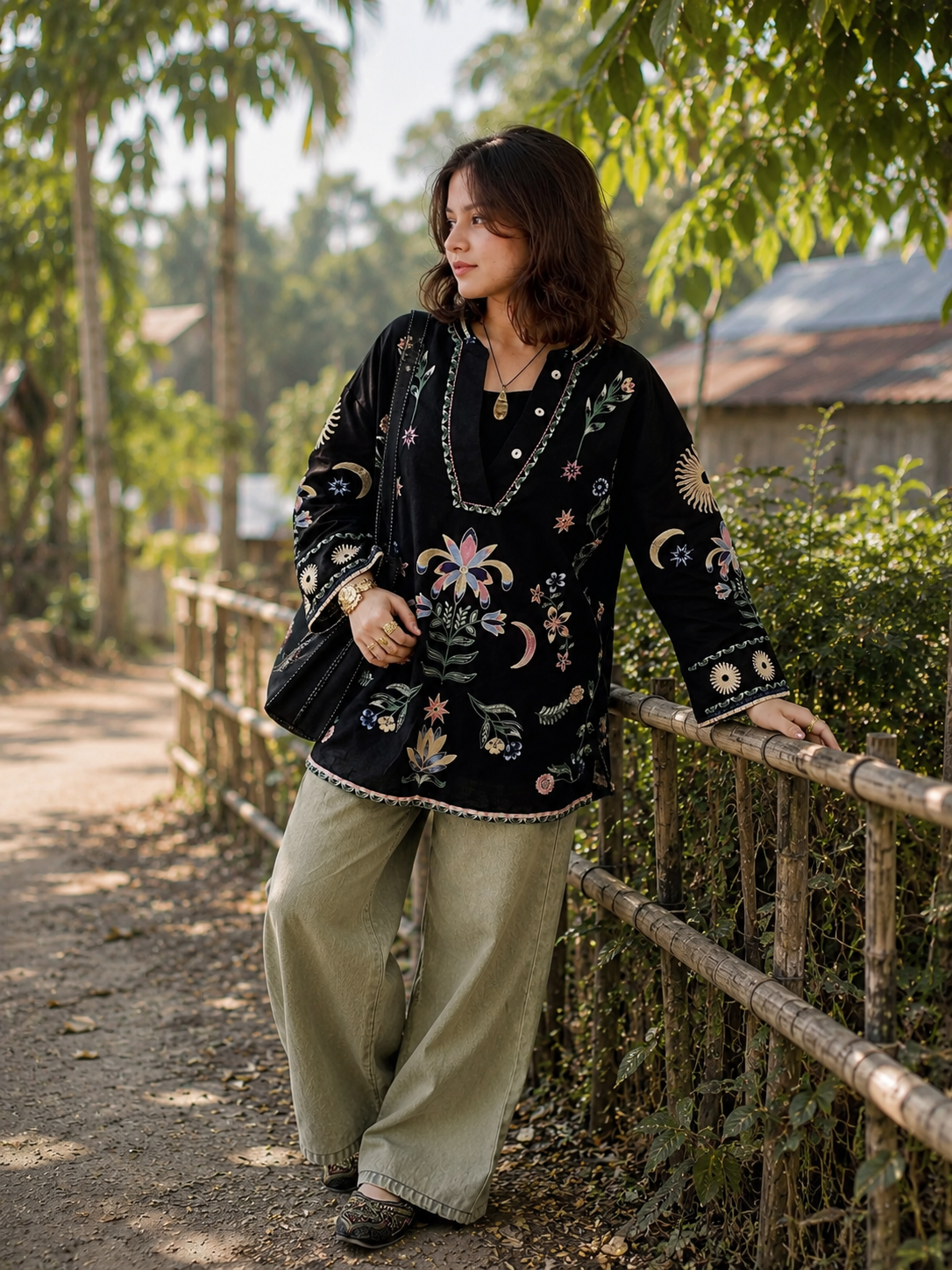 Ethnic Inspired Summer One-Piece | Premium Fine Cotton Embroidered Dress | — Kurtis — Dhaka, Bangladesh | AURAREM — view 3