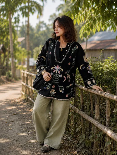 Ethnic Inspired Summer One-Piece | Premium Fine Cotton Embroidered Dress | — Kurtis — Dhaka, Bangladesh | AURAREM — view 3