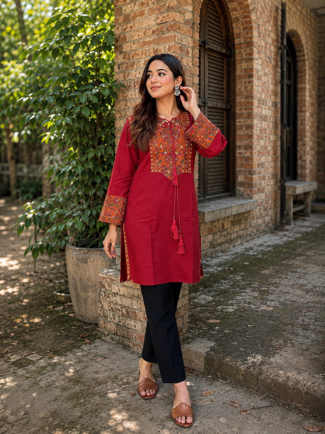 Embroidered Designer One Piece | Premium Fine Cotton Kamij | Elegant Summer Collection by Aurarem — Kurtis — Dhaka, Bangladesh | AURAREM — view 2