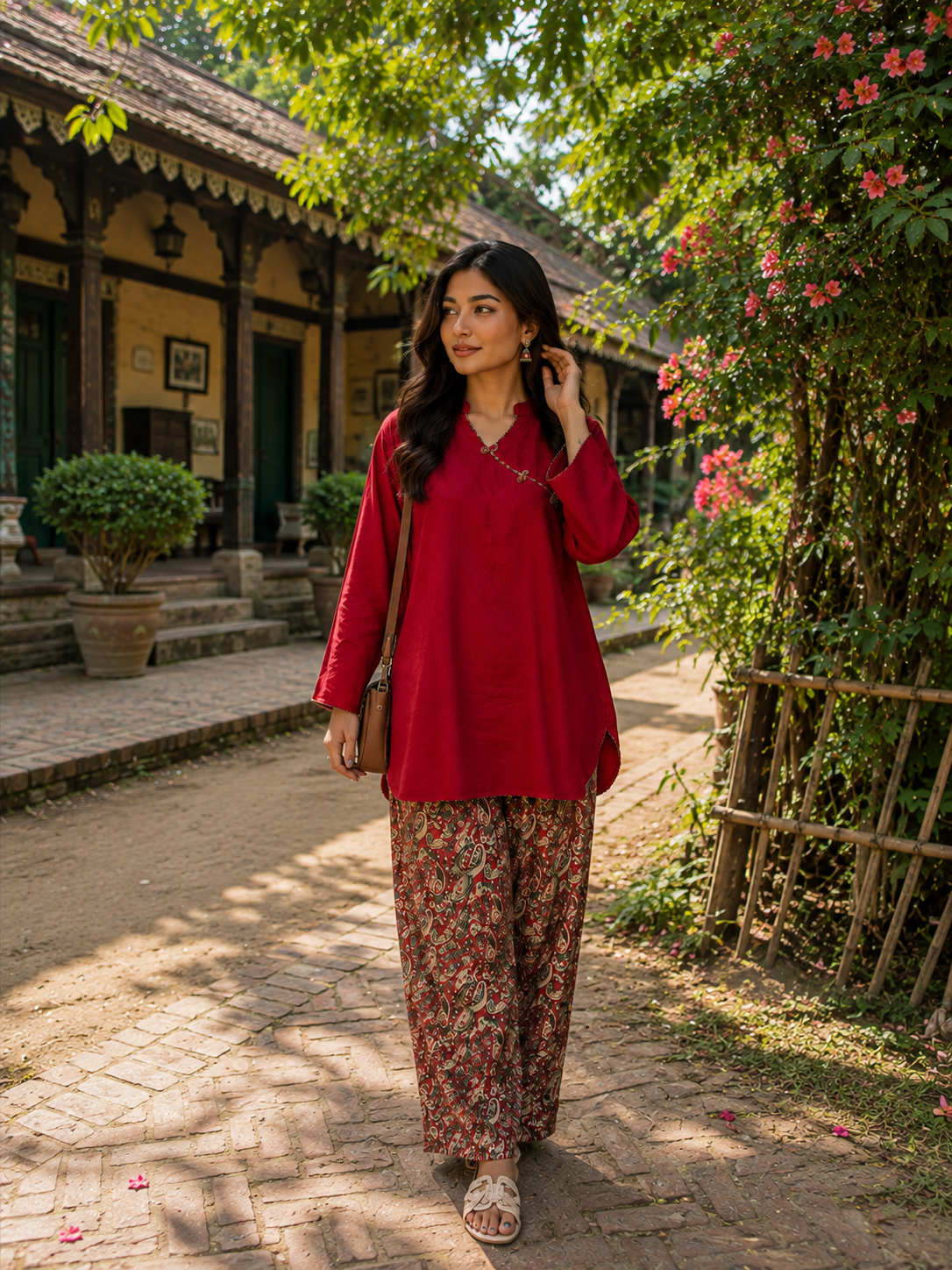 Effortless Elegance in Red  | Trendy Ethnic Outfit Inspiration | Pakistani Fashion Look 2026 — Kurtis — Dhaka, Bangladesh | AURAREM — view 3