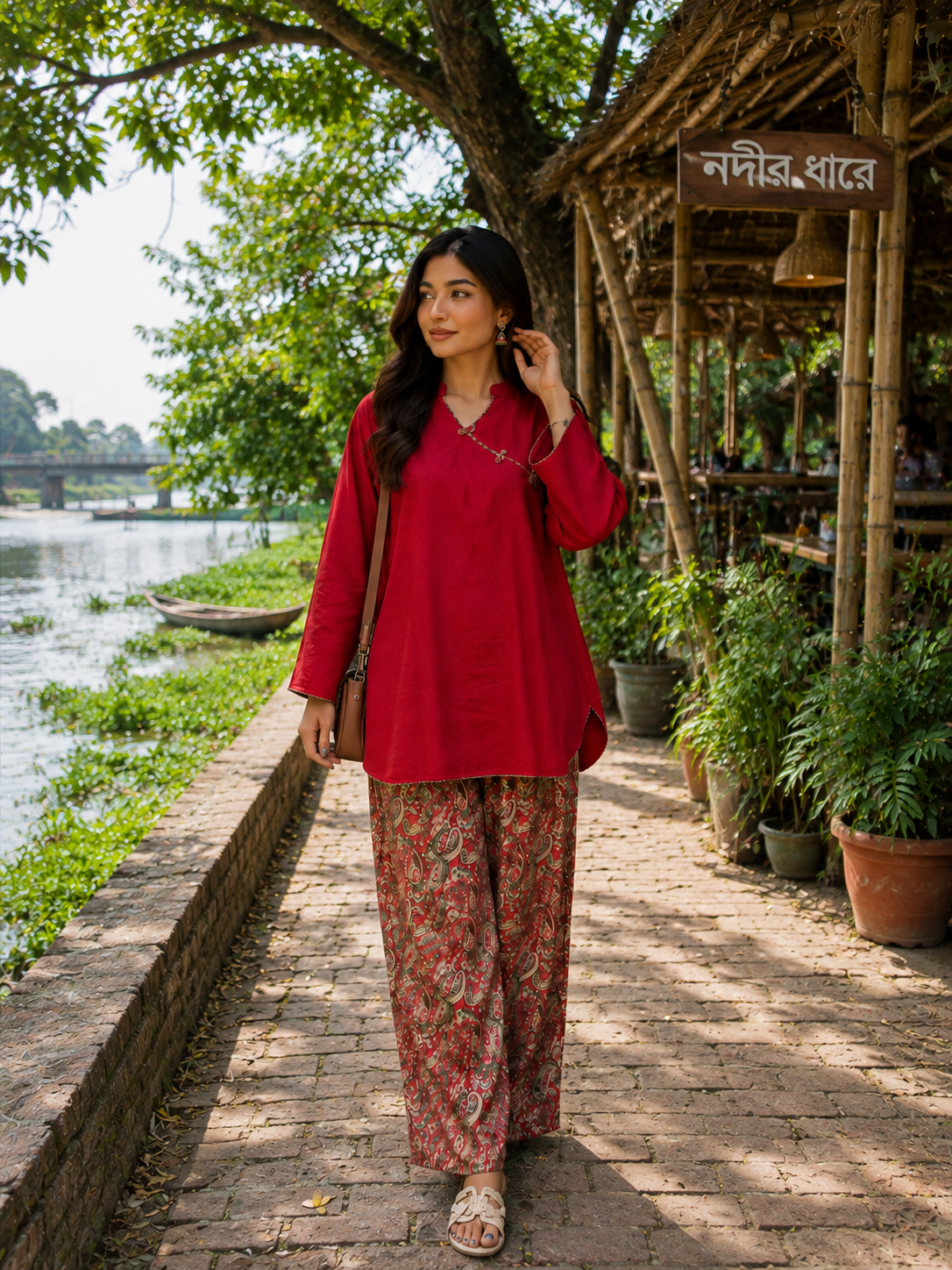 Effortless Elegance in Red  | Trendy Ethnic Outfit Inspiration | Pakistani Fashion Look 2026 — Kurtis — Dhaka, Bangladesh | AURAREM — view 4