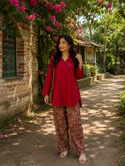 Effortless Elegance in Red  | Trendy Ethnic Outfit Inspiration | Pakistani Fashion Look 2026 — Kurtis — Dhaka, Bangladesh | AURAREM