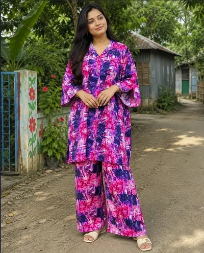 Aurarem Premium China Linen Printed Co-Ord Set | Elegant Casual Wear for Women — Kurtis — Dhaka, Bangladesh | AURAREM