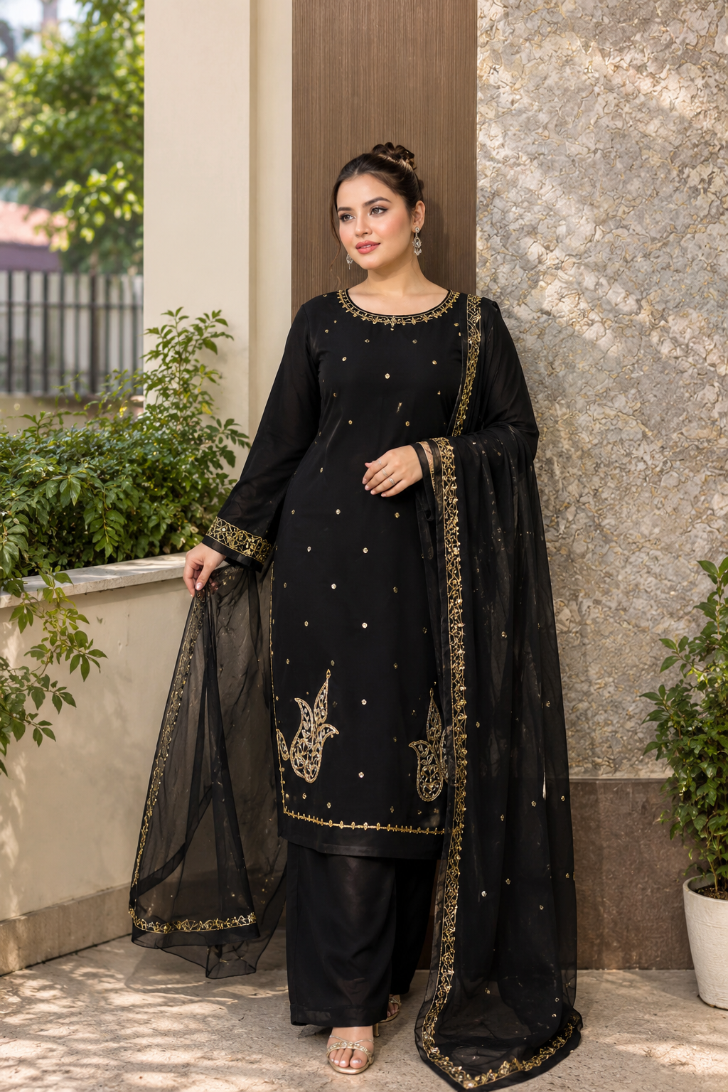 Elegant Beads Embroidery 3-Piece Set — Dresses — Dhaka, Bangladesh | AURAREM — view 3