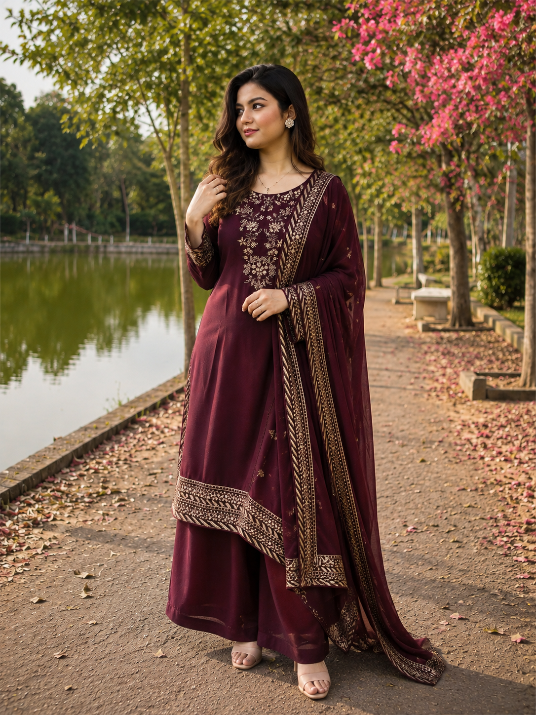 Premium 3-Piece Embroidery Set — Dresses — Dhaka, Bangladesh | AURAREM — view 4